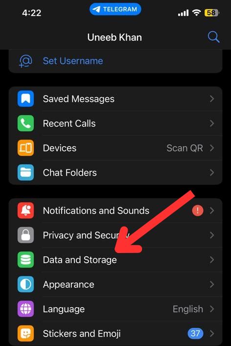 data and storage option in Telegram