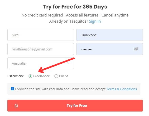 Create an Account On Tasquitos